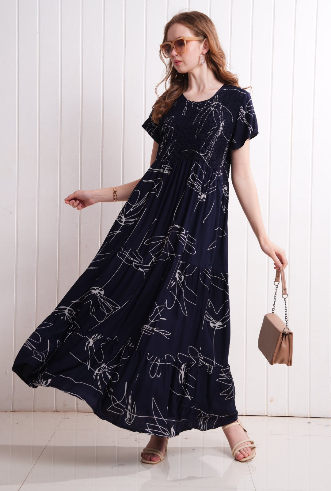 Navy Blue-Colored Semi Flare Gown