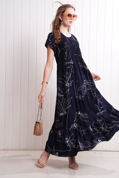 Navy Blue-Colored Semi Flare Gown