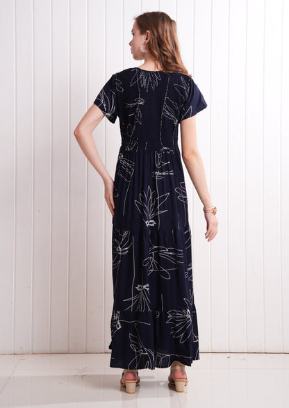 Navy Blue-Colored Semi Flare Gown