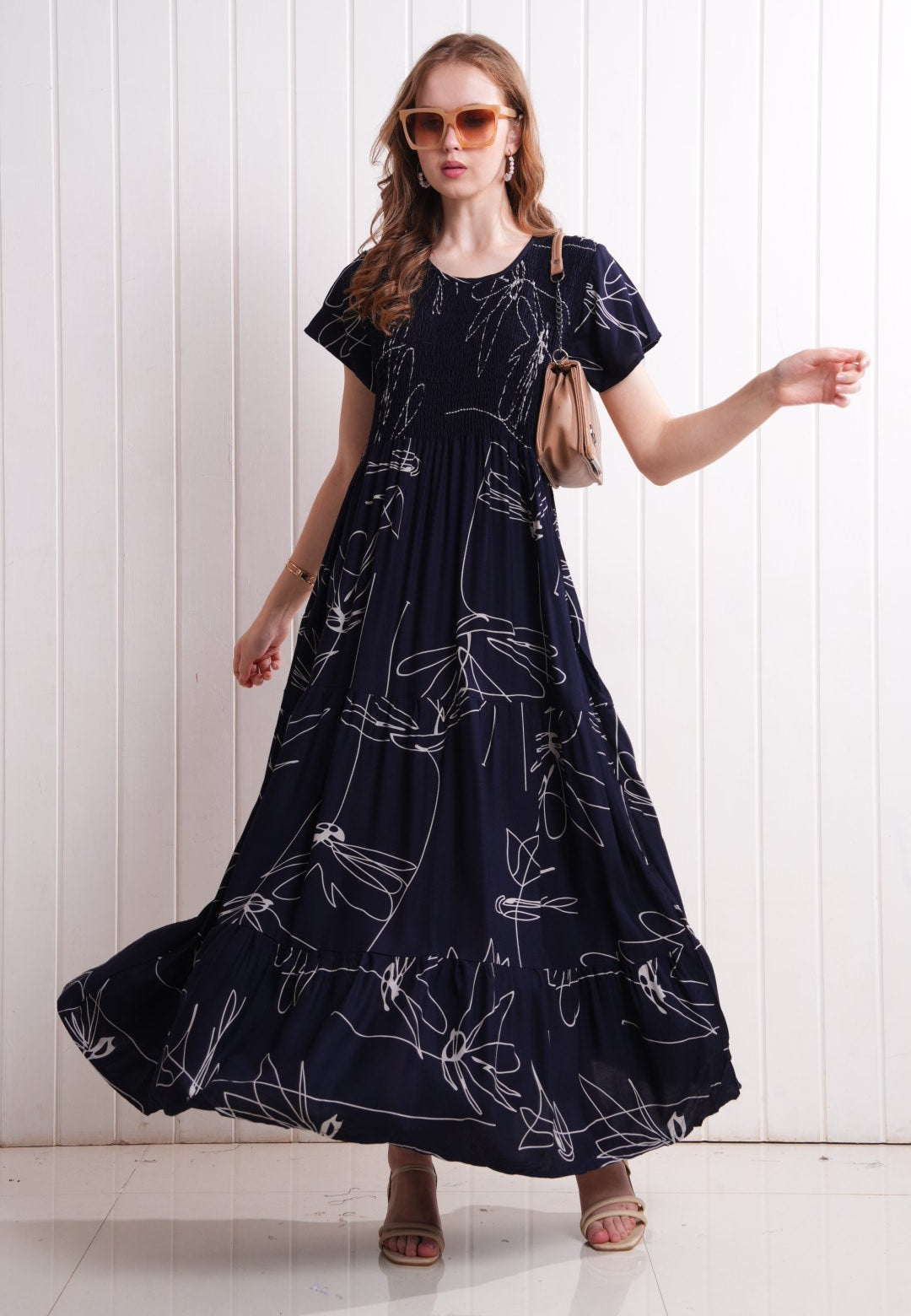 Navy Blue-Colored Semi Flare Gown