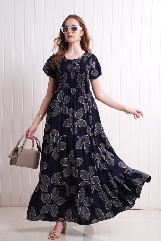 Navy Blue-Colored Semi Flare Gown