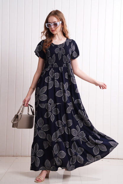 Navy Blue-Colored Semi Flare Gown