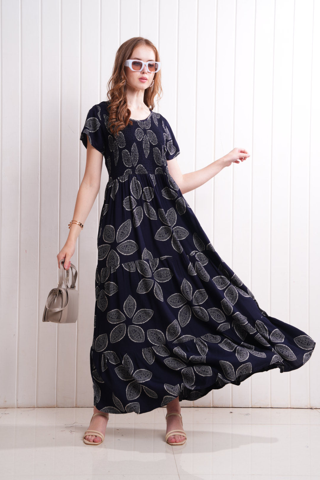 Navy Blue-Colored Semi Flare Gown