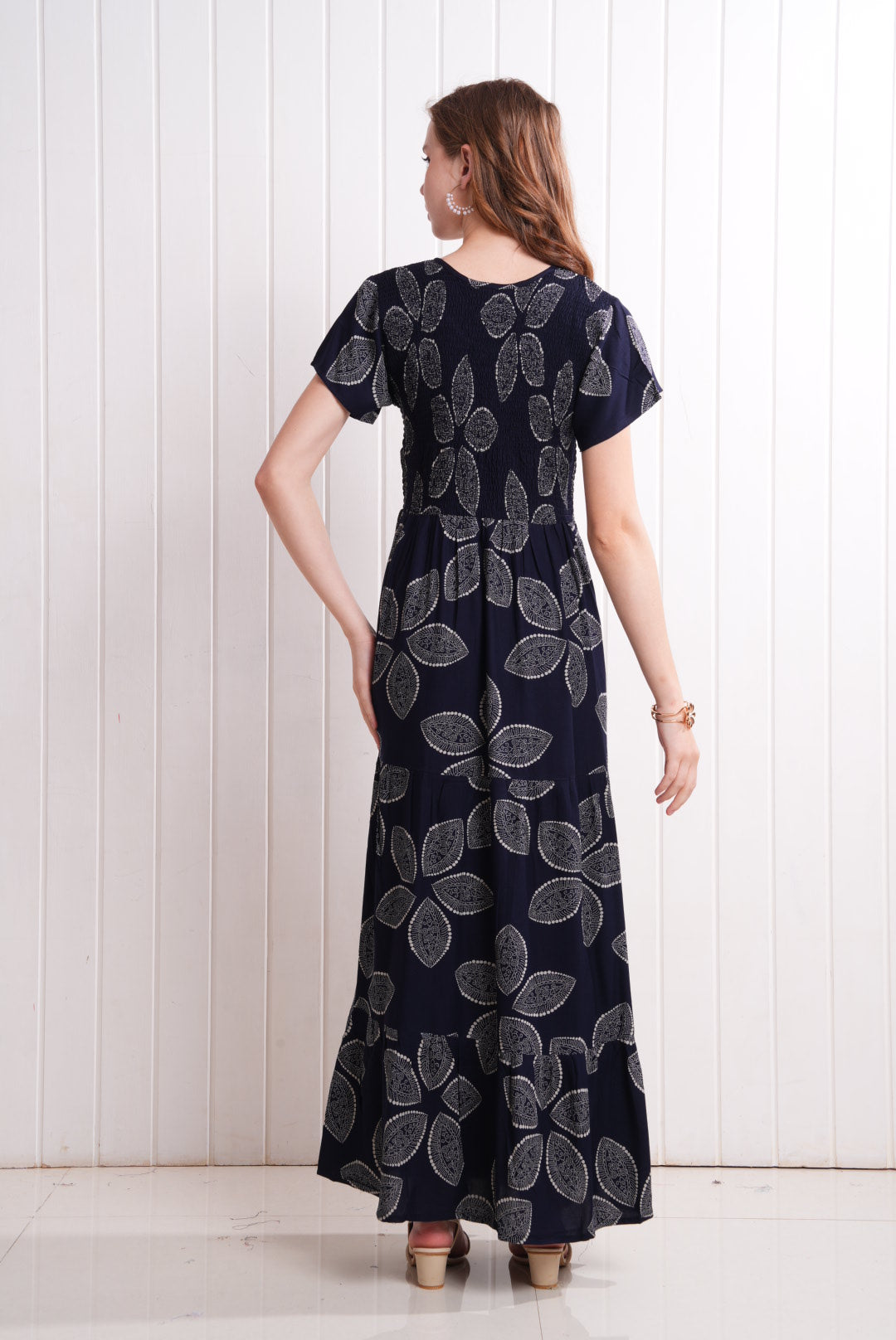 Navy Blue-Colored Semi Flare Gown