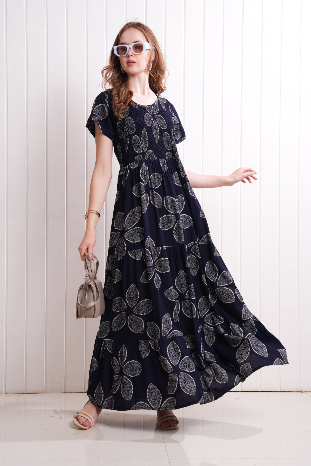 Navy Blue-Colored Semi Flare Gown