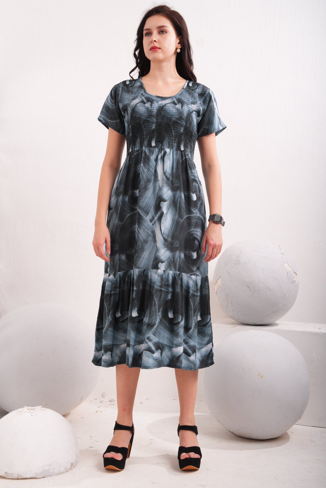 Charcoal Grey-Colored Short Flare Gown