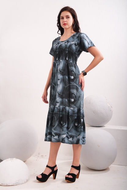 Charcoal Grey-Colored Short Flare Gown