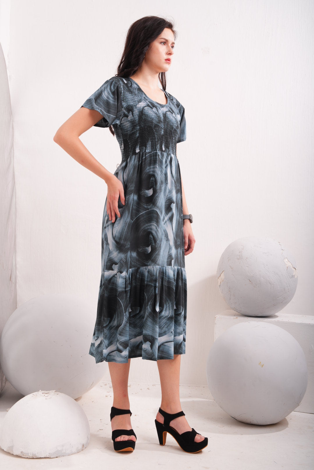 Charcoal Grey-Colored Short Flare Gown