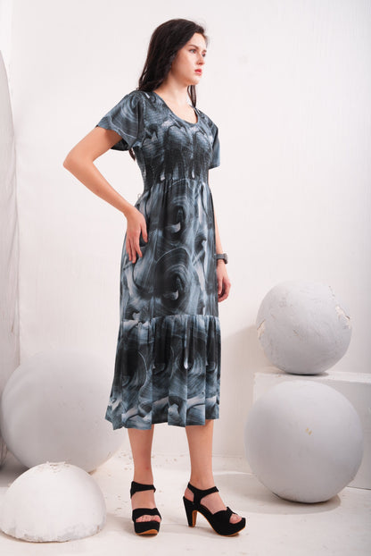 Charcoal Grey-Colored Short Flare Gown