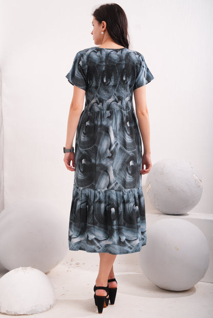 Charcoal Grey-Colored Short Flare Gown