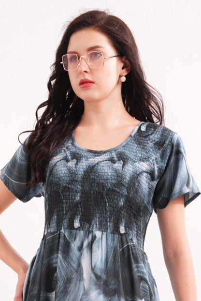 Charcoal Grey-Colored Short Flare Gown