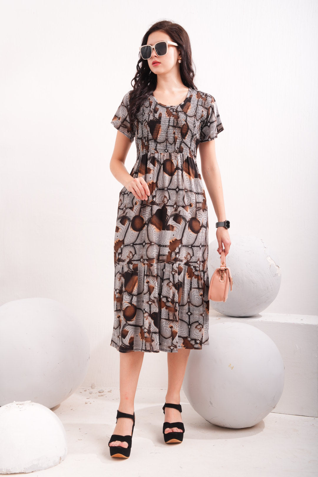 Dusty Grey-Colored Short Flare Gown