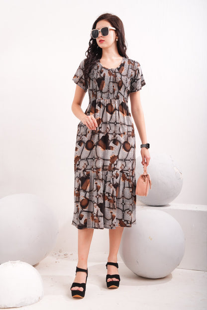Dusty Grey-Colored Short Flare Gown