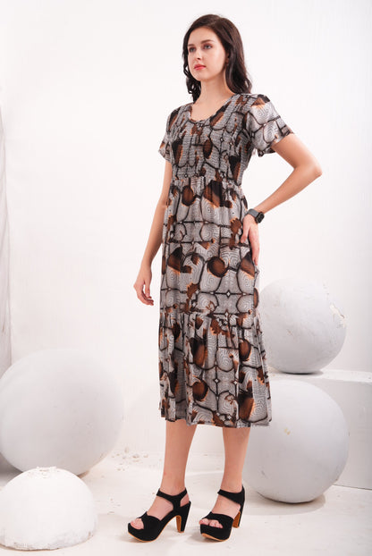 Dusty Grey-Colored Short Flare Gown