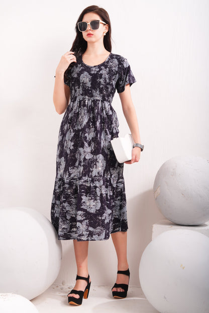 Carbon Grey-Colored Short Flare Gown