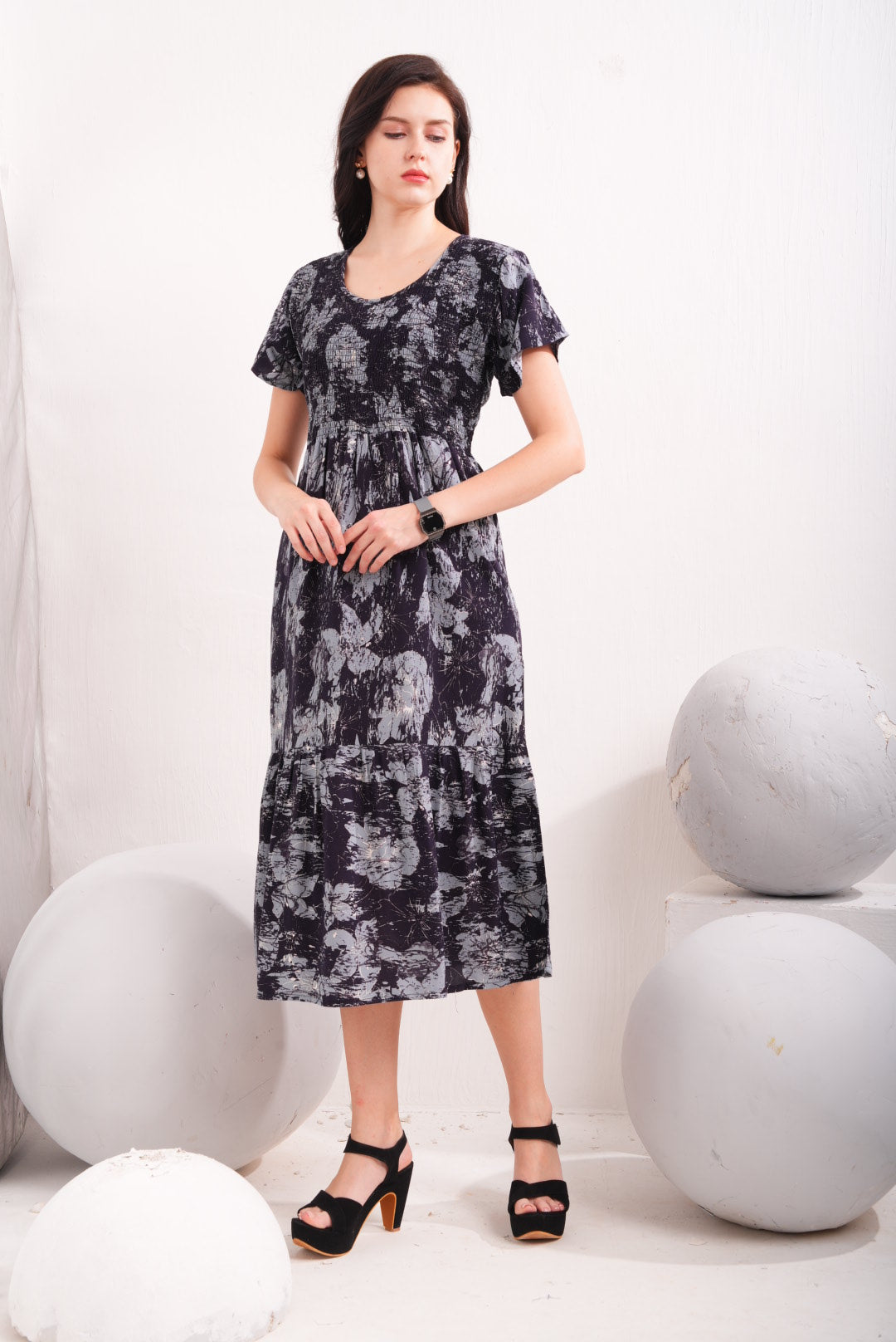 Carbon Grey-Colored Short Flare Gown