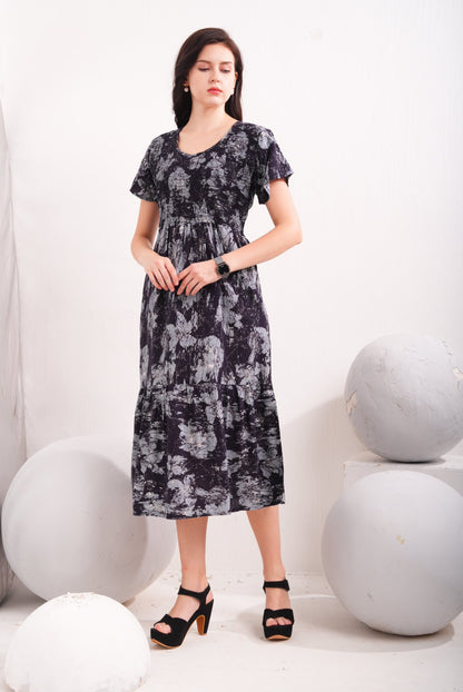 Carbon Grey-Colored Short Flare Gown