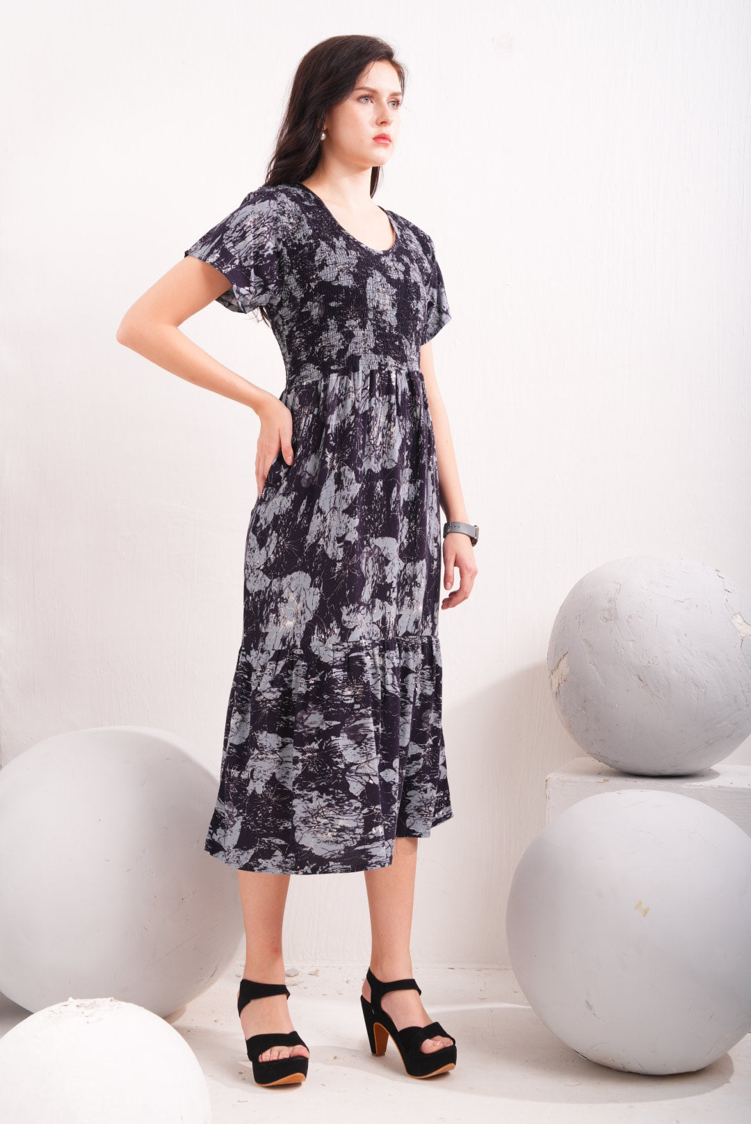 Carbon Grey-Colored Short Flare Gown