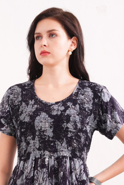 Carbon Grey-Colored Short Flare Gown