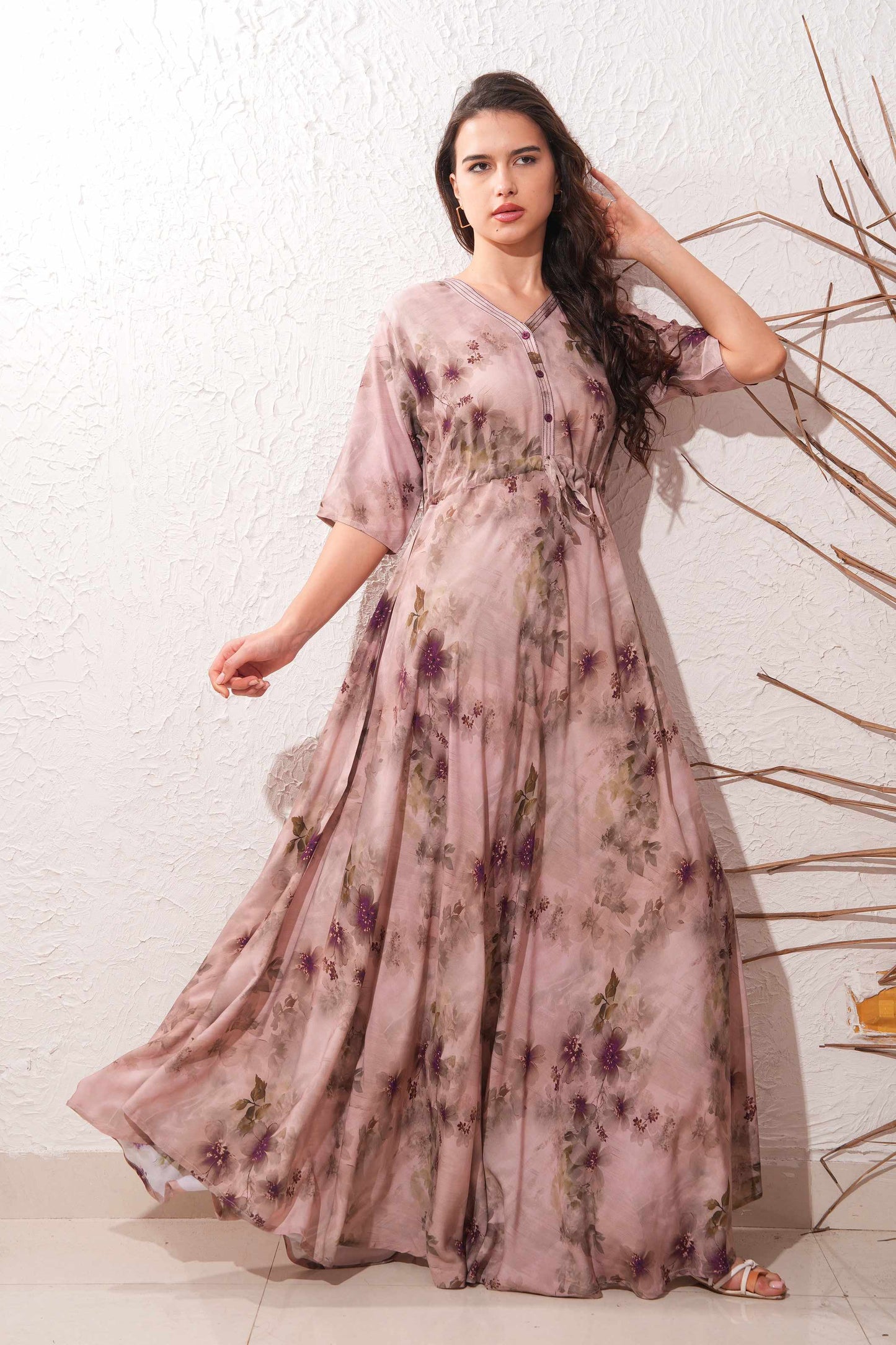 Quicksand-Colored Premium Flare Gown