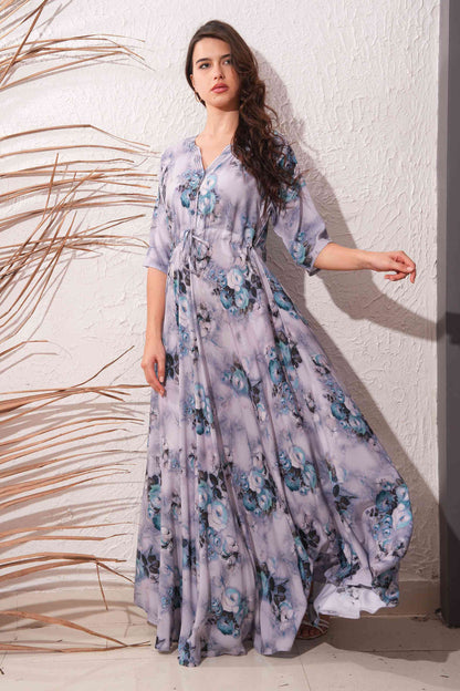 Dusty Grey-Colored Premium Flare Gown