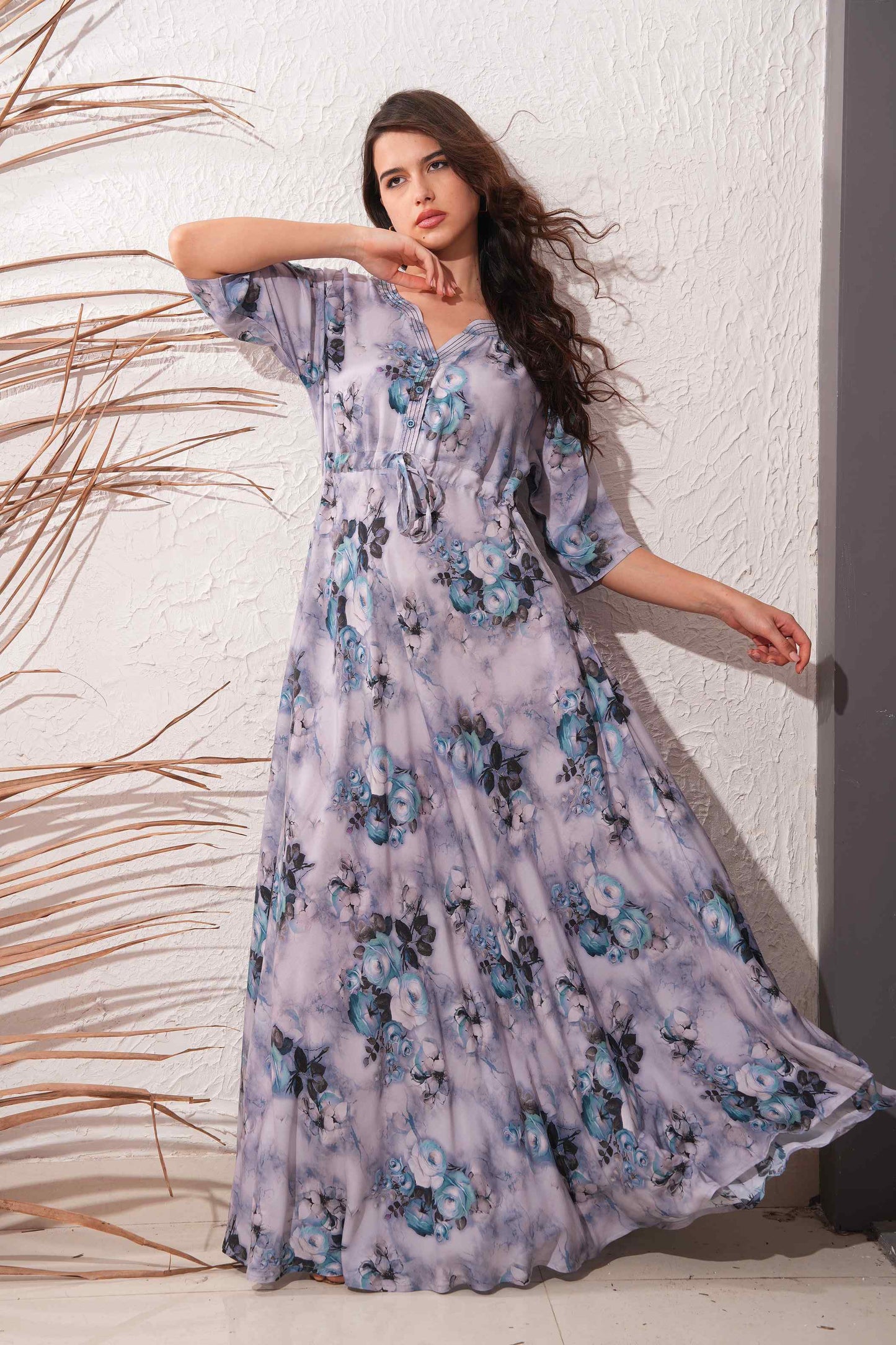 Dusty Grey-Colored Premium Flare Gown