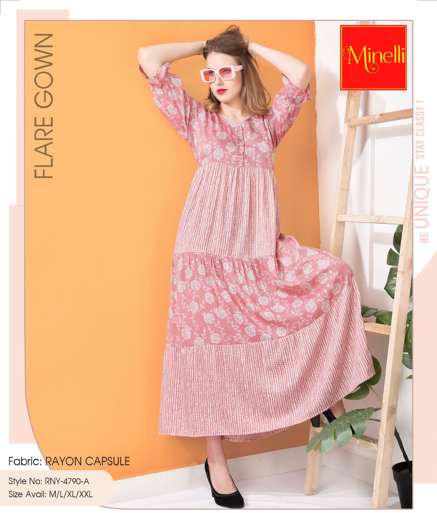 Womens Flare Gown - Peach