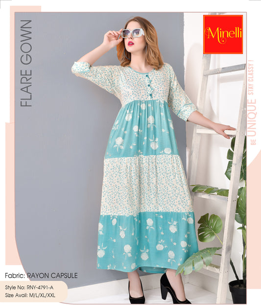 Womens Flare Gown - Turquoise