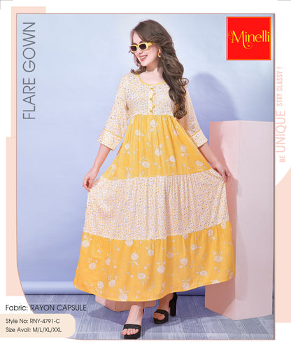 Womens Flare Gown - Yellow