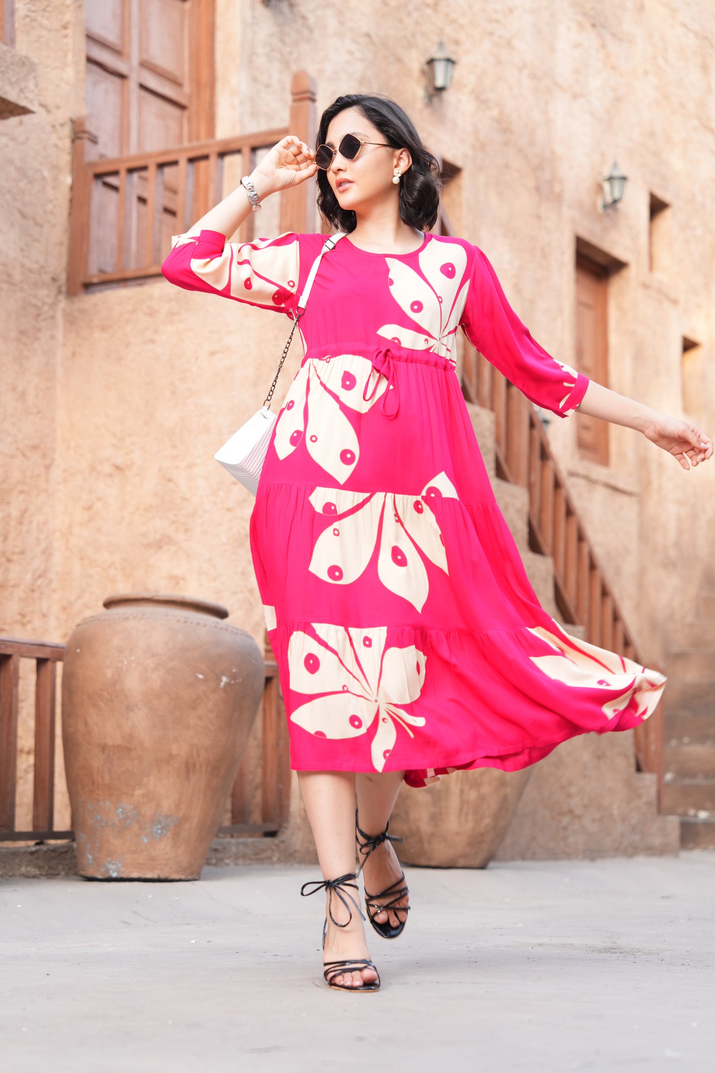 Fuchsia-Colored Ankle Flare Gown