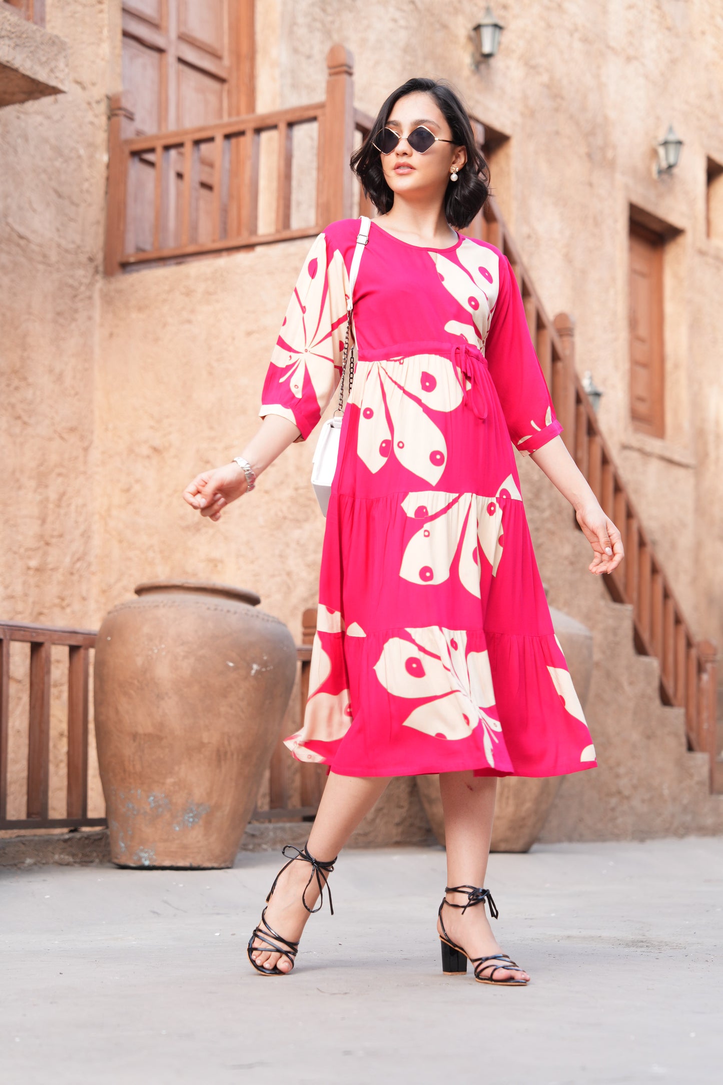 Fuchsia-Colored Ankle Flare Gown