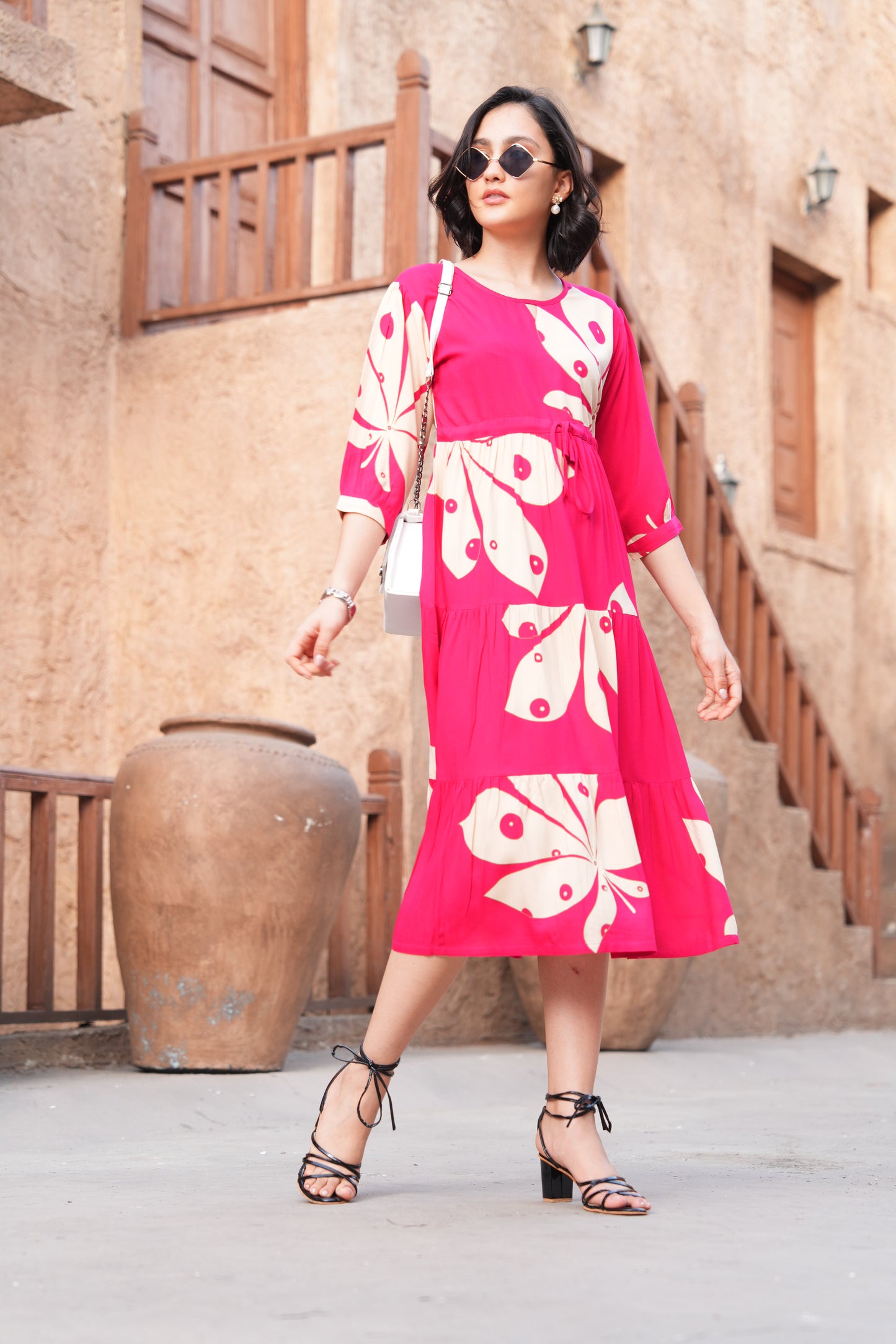 Fuchsia-Colored Ankle Flare Gown