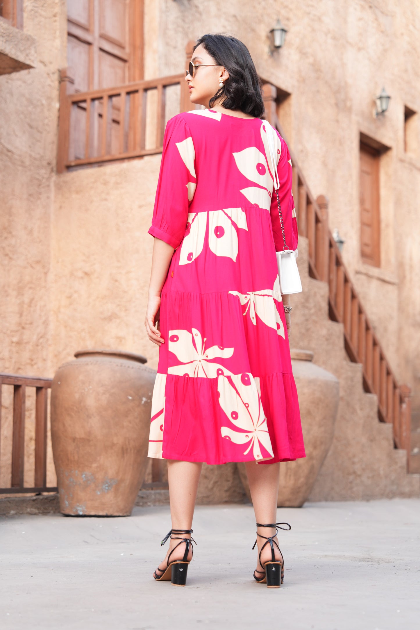 Fuchsia-Colored Ankle Flare Gown