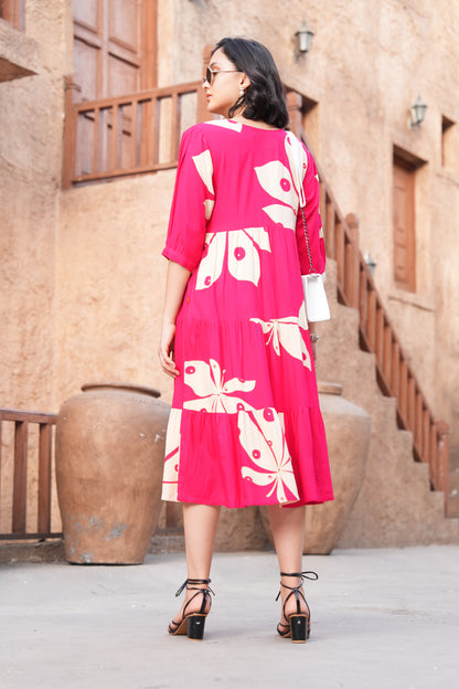 Fuchsia-Colored Ankle Flare Gown