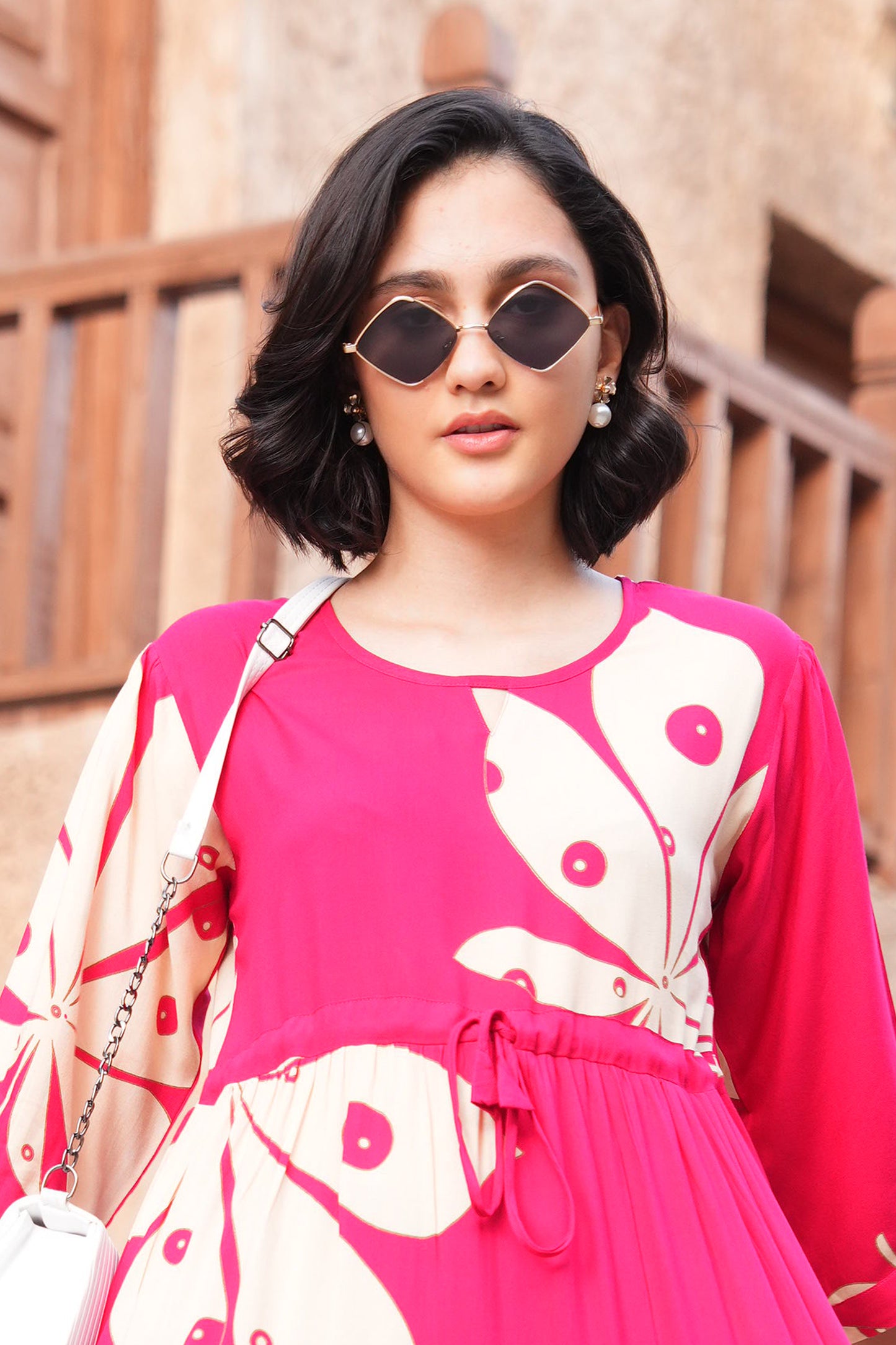Fuchsia-Colored Ankle Flare Gown