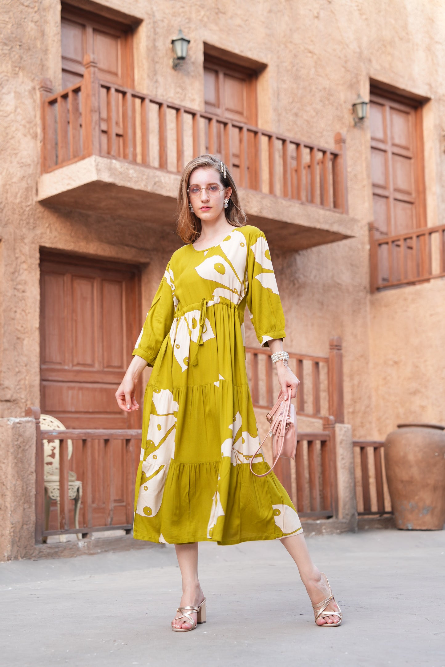 Burnt Yellow-Colored Ankle Flare Gown