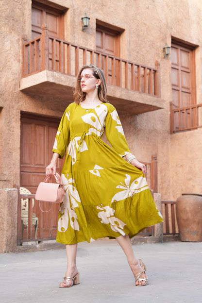 Burnt Yellow-Colored Ankle Flare Gown