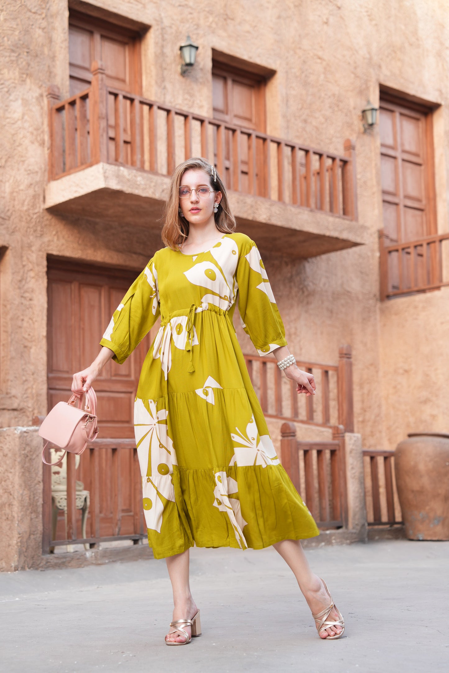 Burnt Yellow-Colored Ankle Flare Gown