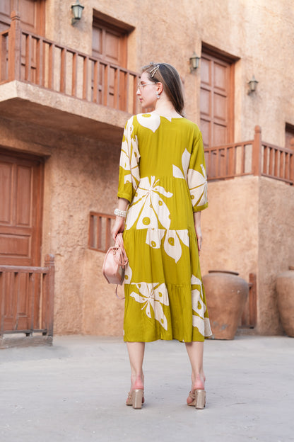 Burnt Yellow-Colored Ankle Flare Gown