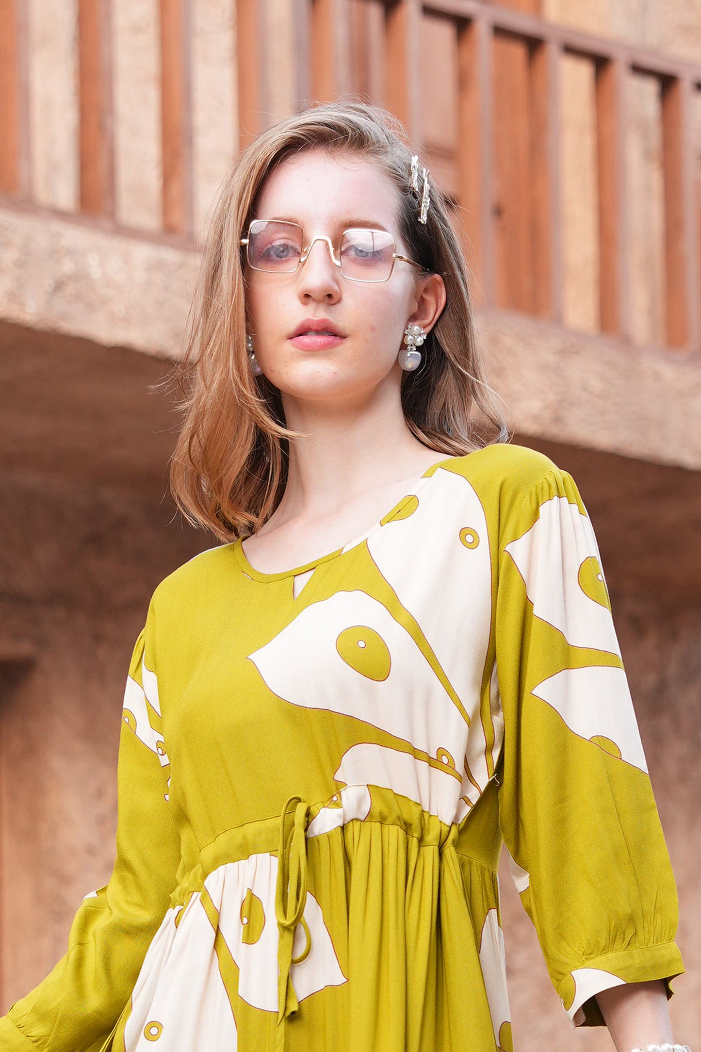 Burnt Yellow-Colored Ankle Flare Gown