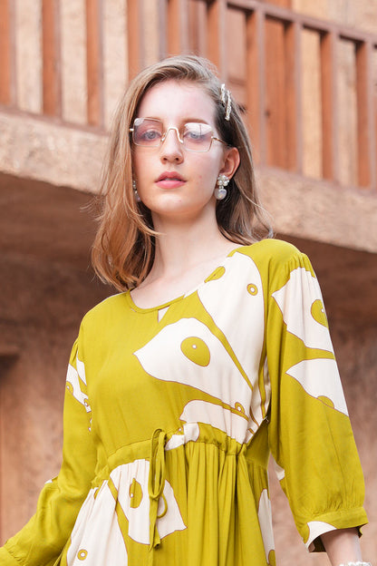 Burnt Yellow-Colored Ankle Flare Gown
