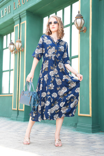 Lapis Blue-Colored Ankle Flare Gown