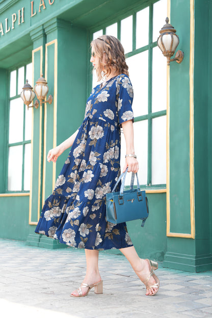 Lapis Blue-Colored Ankle Flare Gown