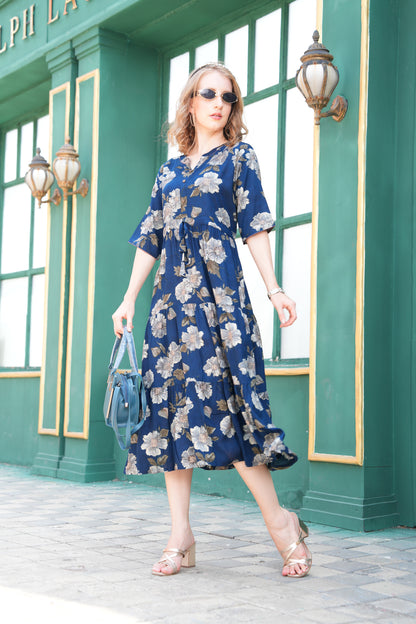 Lapis Blue-Colored Ankle Flare Gown