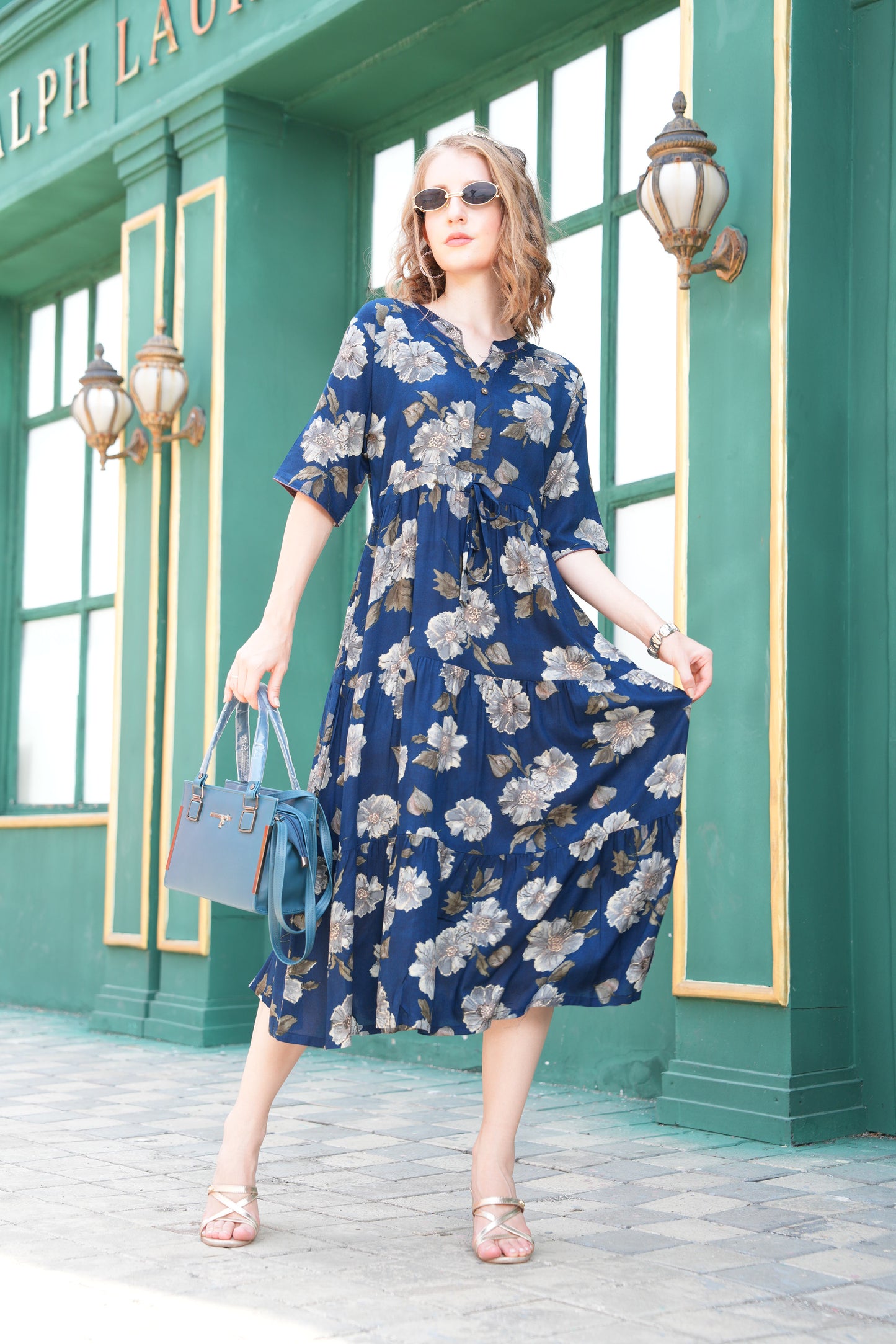Lapis Blue-Colored Ankle Flare Gown