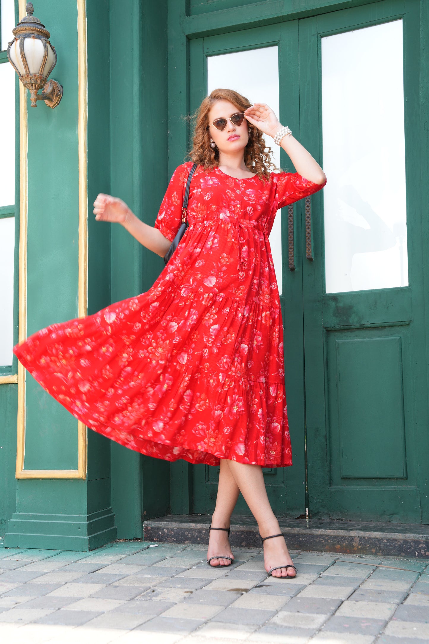 Red-Colored Ankle Flare Gown