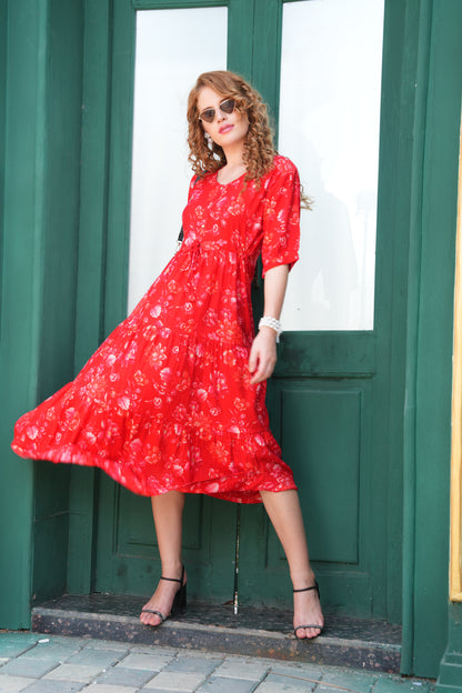 Red-Colored Ankle Flare Gown
