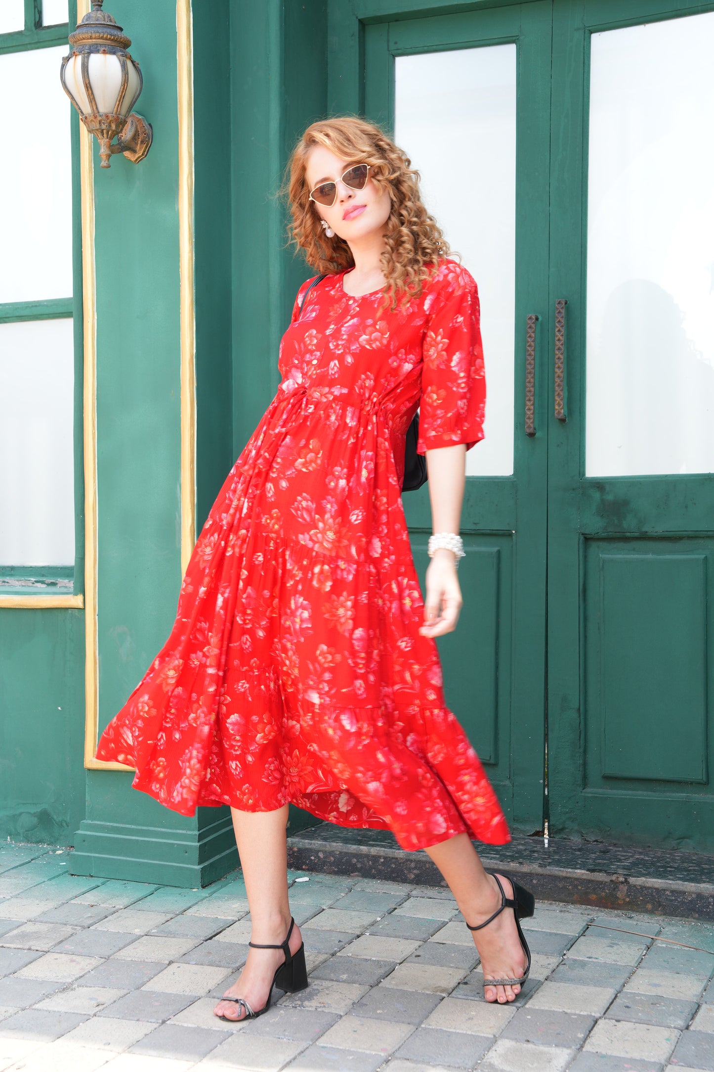 Red-Colored Ankle Flare Gown