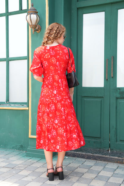 Red-Colored Ankle Flare Gown