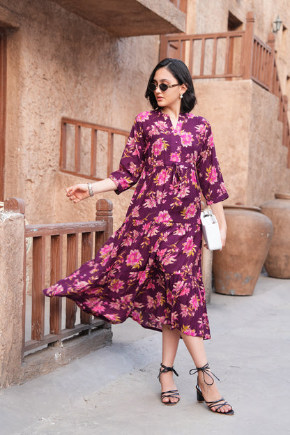 Wine-Colored Ankle Flare Gown
